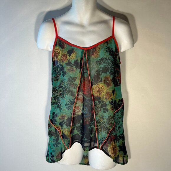 Lily White SZL Green semi sheer floral camisole top Fairy Boho 80s Whimsigoth - Picture 1 of 7